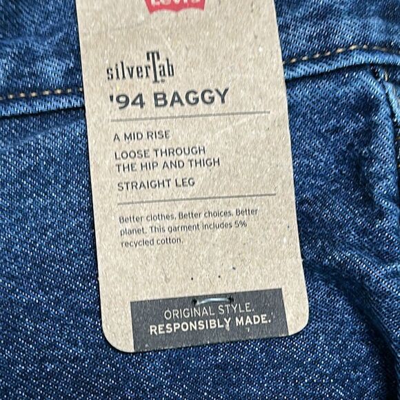 Levi’s Silver Tab 94 Baggy Mid Rise Straight Leg Blue Jeans Size 30 - Picture 12 of 13